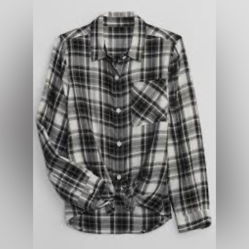 Gap Kids | Kids Flannel Tie-Front Black Plaid Shirt | Size XXL (14-16) | NWT